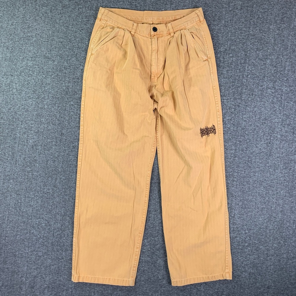 Brain Dead Pleated Pants Men Medium Brown Wide Leg Baggy Skate Punk Streetwear